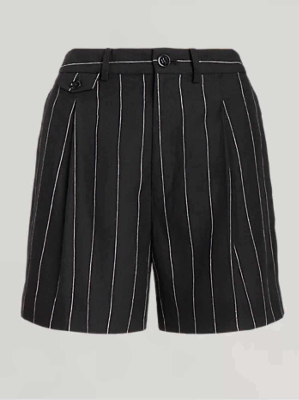 Lauren Ralph Lauren Black Pinstripe Pleated Linen Short 16 NWT